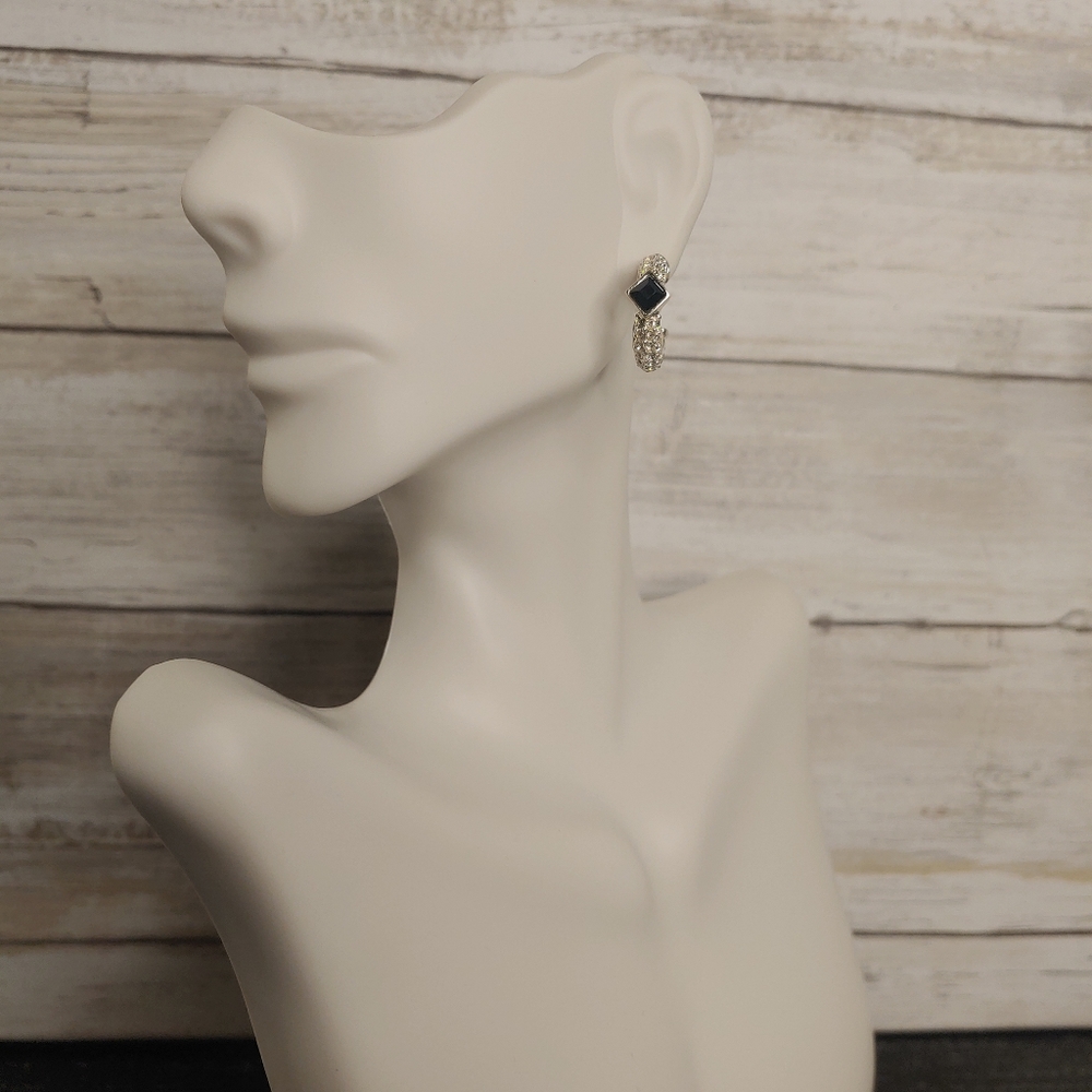 Onyx and Crystal Studded Mini Hoops